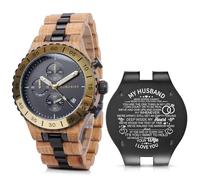 2win Relojes de madera grabados para hombre, cronógrafo de fecha dorada, militar, lujoso, movimiento japonés, reloj de aniversario personalizado, regalo para marido, mi hombre, novio, B-for-Husband