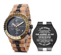 2win Relojes de madera grabados para hombre, cronógrafo de fecha dorada, militar, lujoso, movimiento japonés, reloj de aniversario personalizado, regalo para marido, mi hombre, novio, A-for-Husband
