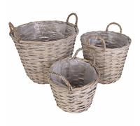 2x 3er Set Weiden-Pflanzkörbe Alto Redondo Con Mangos 3-teilig Florero Plantas