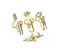2x 4 Pieces Crystal Fingertip Ring Fashion Jewelry Nail Decoration Protector Cover Rings - Golden