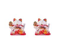 2X 7 Pulgadas de Cerámica Que Llama Al Gato Maneki Neko Adorno Feng Shui Decoración Columpio Lucky Cat, B