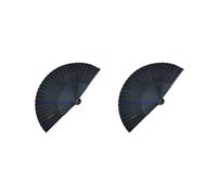 2X Abanico Plegable Clásico de Seda Estrellada, Abanico de Mano Plegable de Bambú de Tela Japonesa China (Negro)