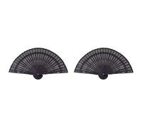 2X Abanico Plegable Japonés Chino de 8 Pulgadas Abanico de Bolsillo de Bambú de Flor de Mano de Madera Negro