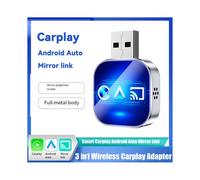 2X Adaptador USB 3 en 1 para Carplay Mirror Link, Android Auto, Caja Inteligente con Inteligencia Artificial, Carplay con Cable A Inalámbrico B