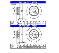2x ATE 24.0110-0251.1 Disco de Freno para Opel Astra G Cc Caravan