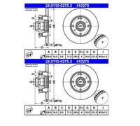 Disco de freno ATE 24.0110-0275.2 trasero, macizo, 1 Pieza