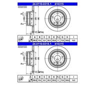 2x ATE 24.0110-0315.1 Disco De Freno Para BMW E90 E92 E87 E81