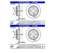2x ATE 24.0110-0398.1 Disco De Freno Para KIA Rio III UB Hyundai Accent IV RB