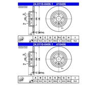 2X ATE 24.0110-0406.1 Disco De Freno Para Land Rover Range Rover Evoque L538