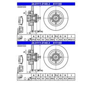 2x ATE 24.0111-0148.2 Disco De Freno Para Renault Grand Scénic II JM0/1