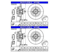 2x ATE 24.0111-0166.2 Disco De Freno Para Renault Megane I Megane I Grandtour