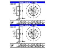 2x ATE 24.0111-0168.1 Disco De Freno Para Toyota Verso R2