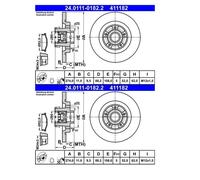 2x ATE 24.0111-0182.2 Disco Freno para Mercedes-Benz W415 Renault Kangoo Express