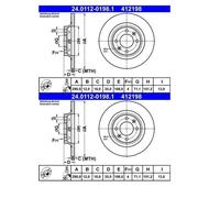 2x ATE 24.0112-0198.1 Disco Freno Trasero para Citroën C4 II Peugeot 308 I DS