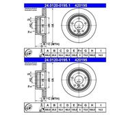 2X ATE 24.0120-0195.1 Disco De Freno Trasero Para BMW E81 E87 E90 E91 E92 E93