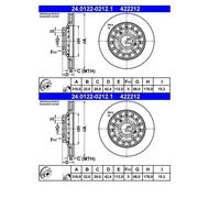 2x ATE 24.0122-0212.1 Disco De Freno Para VW Phaeton Audi A8