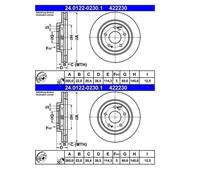 2x ATE 24.0122-0230.1 Disco De Freno Para Mitsubishi Pajero Pinin H6W H7W