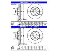 2X ATE 24.0122-0313.1 Disco De Freno Para KIA Rio III UB Hyundai Accent IV RB