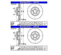 2x ATE 24.0124-0179.1 Disco de Freno para Ford Tourneo Connect Transit Connect