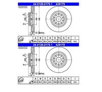 2x ATE 24.0128-0179.1 Disco De Freno Para Lancia Thesis 841