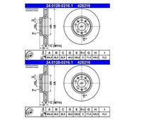 2x ATE 24.0128-0216.1 Disco De Freno Para Peugeot 407 Toyota Proace Fiat Citroën