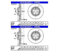 2x ATE 24.0130-0253.1 Disco De Freno Para Jaguar F-Pace Land Rover