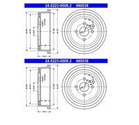 2x ATE 24.0223-0008.2 Tambor de Freno Trasero para Opel Ascona A Caravan