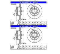 2x ATE 24.0310-0277.1 Disco Freno para VW Golf V Skoda Octavia II Seat Leon Audi