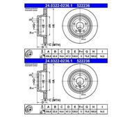2X ATE 24.0322-0236.1 Disco De Freno Para BMW E90 E91 E92 E93 E84
