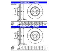 2x ATE 24.0324-0161.1 Disco De Freno Para Ford Mondeo III B5Y Jaguar X-Type X4E2