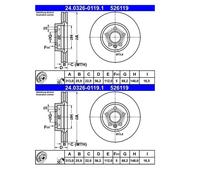 2x ATE 24.0326-0119.1 Disco De Freno Para VW Transporter IV Seat Alhambra Ford