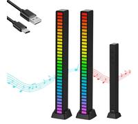 2x Barra de Luz de Ritmo Musical. Luces LED RGB Multicolor. Lámpara de Ambiente Musical. Tira de 32 Luces LED con 18 Modos de Color, para Habitación Gaming, PC, TV, Coche. Control de Sonido por Voz