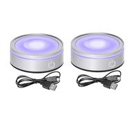 2X Base de Luz LED con Pantalla de Soporte de Colores Redondos Táctiles Sensibles para Marco de Fotos de Arte de Cristal 3D Cóncavo Plateado