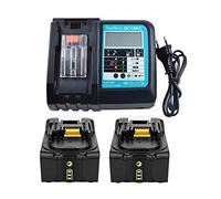 2x BL1850 Baterías 18V 5,0Ah con Cargador 3A para Makita BL1830 BL1840 BL1850B, Makita DUC353Z DUC302Z DLM380Z DLM431Z DUH523Z, Makita Radio DMR100 DMR101 DMR102 DMR103B DMR104 DMR105 DMR108