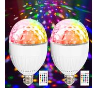 2x Bolas de Discoteca LED RGB E27 de 5W, Bombilla Discoteca Giratoria de 360°, Luz LED para Fiestas con Control Remoto, Fuente de Luz para Decoración de Fiestas de Cumpleaños