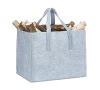 2x Bolsas para Leña con Asas XL, Fieltro, 34.5x43x36.5 cm, Color gris