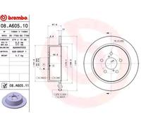 2x BREMBO 08.A605.11 Disco de freno Trasero para SUBARU Legacy IV Kombi (BP)