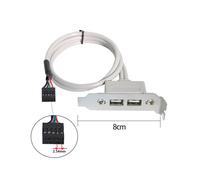 2X Cable USB 2.0 Hembra de Perfil Bajo de 9 Pines para Panel Posterior de Placa Base, 30 cm, con Soporte PCI y 8 cm de Altura.