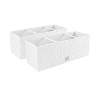2x Caja de balcón Caja de flores Aspecto de ratán Maceta Macetero Blanco PAFEN