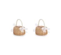 2X Cesta de Flores de Mimbre de Estilo Pastoral con Asa de Perla, Accesorios Elegantes para Decoración de Bodas y del Hogar, Cesta para Niñas de las