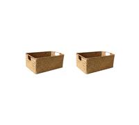 2X Cesta de Junco Marino Tejida - Cesta de Mimbre de Paja Natural para Almacenar Frutas, Pan y Toallas, Ideal para el Hogar y la Cocina A