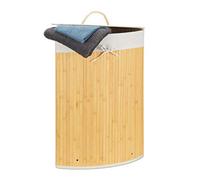 2x Cestos Ropa Sucia Esquinero, Cubo Colada Plegable con Tapa, Canasta, Bambú, 65 x 49,5 x 37 cm, Crema