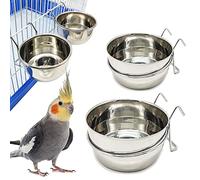 2X Comedero Bebedero para Jaula de Pajaro Acero Inoxidable con Gancho Contenedor de Comida 4 Tamaños Cuenco de Comida Colgante para Pájaro Loro Animal Pequeño Perro BPS-11129 * 2