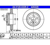 Disco de freno ATE 24.0120-0229.2 trasero, ventilado , altamente carbonizado, 1 Pieza