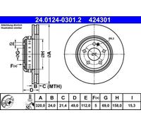 Disco de freno ATE 24.0124-0301.2 trasero, ventilado , altamente carbonizado, 1 Pieza