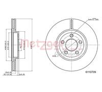 2x Disco de freno Eje delantero, izquierda ventilación interna 6110709 METZGER