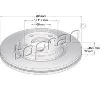 2x Disco de freno Eje delantero ventilado 107 684 TOPRAN para AUDI VW SEAT