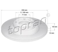 2x Disco de freno Eje trasero macizo 722 487 TOPRAN para PEUGEOT CITROËN TOYOTA