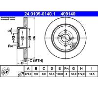 2x Disco de freno macizo 24.0109-0140.1 ATE para TOYOTA COROLLA COROLLA Sedán