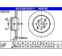 Disco de freno ATE 24.0109-0143.1 trasero, macizo, 1 Pieza